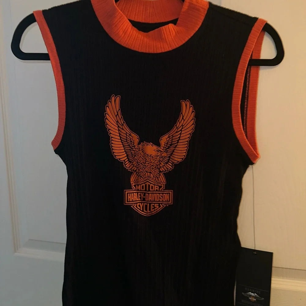 Harley-Davidson Womens Black and orange eagle graphic tank top NWT L biker punk - Picture 7 of 9